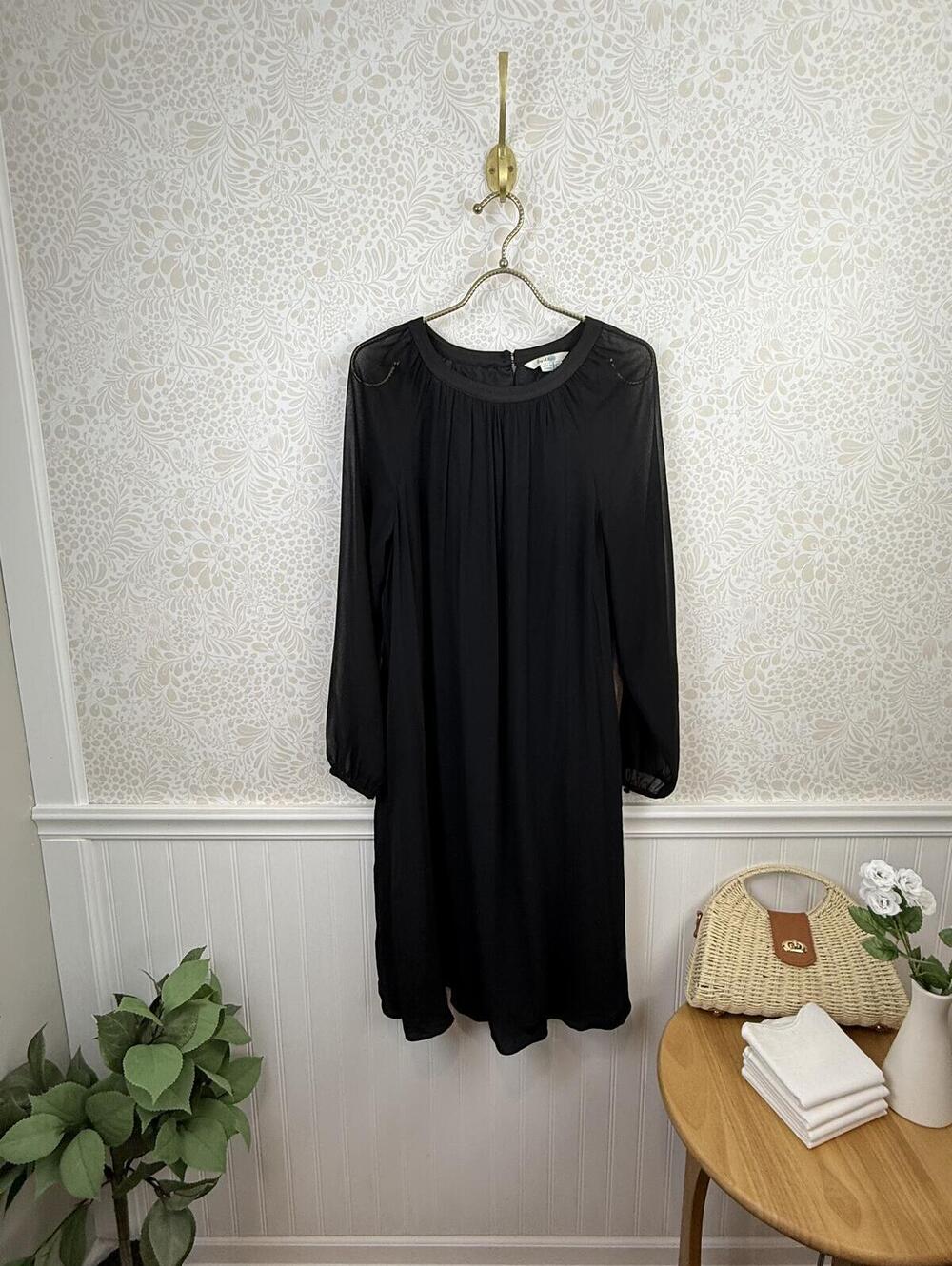 BODEN Black Sheer Lined Sleeve Long Sleeve Shift Dress - Size - 10 Long